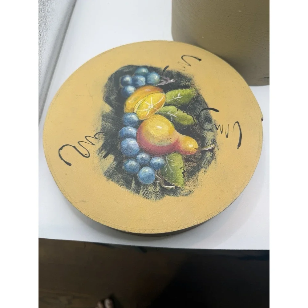 Folk Art Bentwood Pantry Box Vintage Hand Painted Fruit Peddler Signed 2006